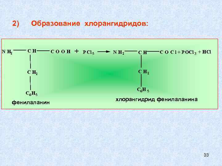 2) N H 2 Образование хлорангидридов: CH C H 2 C 6 H 5