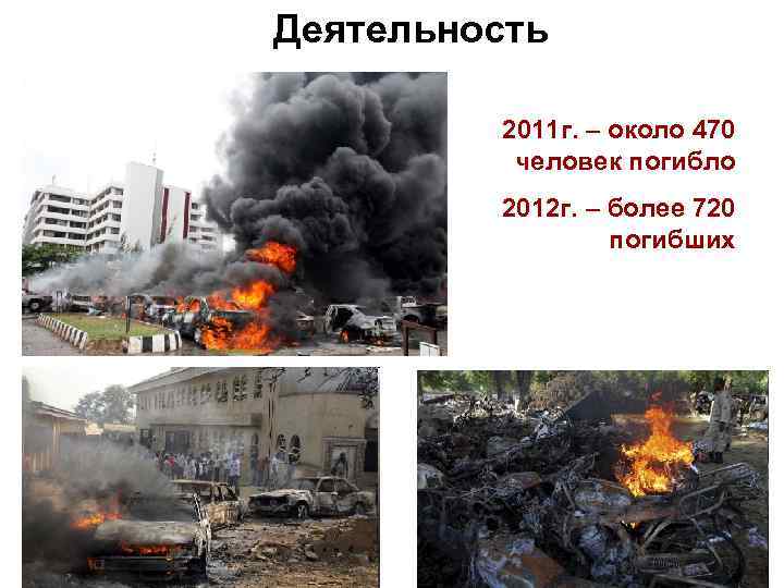 Деятельность 2011 г. – около 470 человек погибло 2012 г. – более 720 погибших