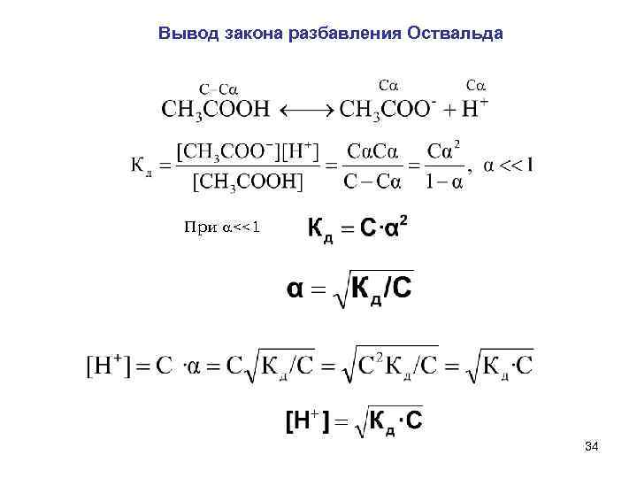 Вывод закона разбавления Оствальда При <<1 34 