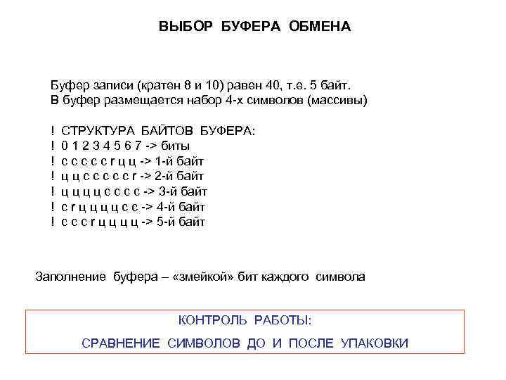 ВЫБОР БУФЕРА ОБМЕНА Буфер записи (кратен 8 и 10) равен 40, т. е. 5