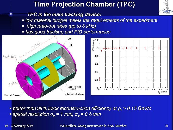 Time Projection Chamber (TPC) TPC is the main tracking device: § low material budget