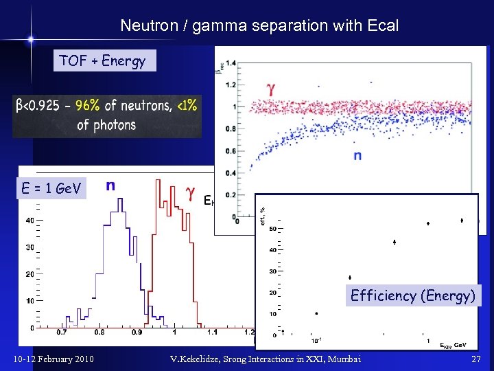 Neutron / gamma separation with Ecal TOF + Energy E = 1 Ge. V