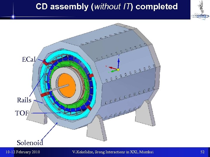 CD assembly (without IT) completed ECal Rails TOF Solenoid 10 -12 February 2010 V.