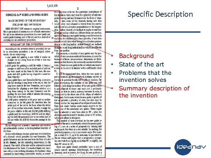 Specific Description • Background • State of the art • Problems that the invention