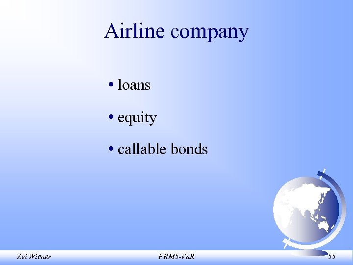 Airline company • loans • equity • callable bonds Zvi Wiener FRM 5 -Va.