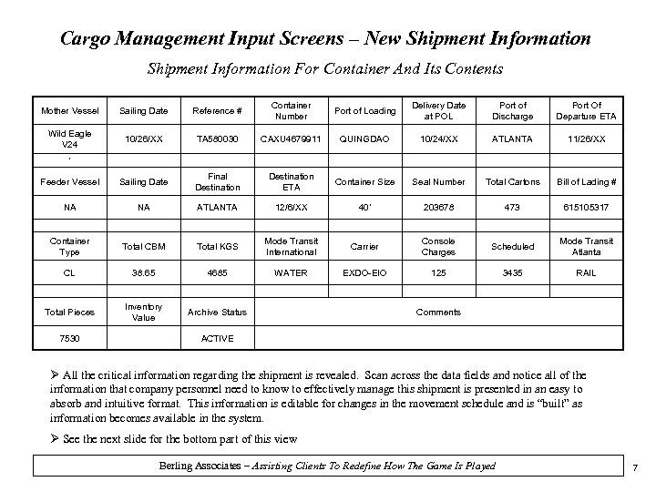 Cargo Management Input Screens – New Shipment Information For Container And Its Contents Mother