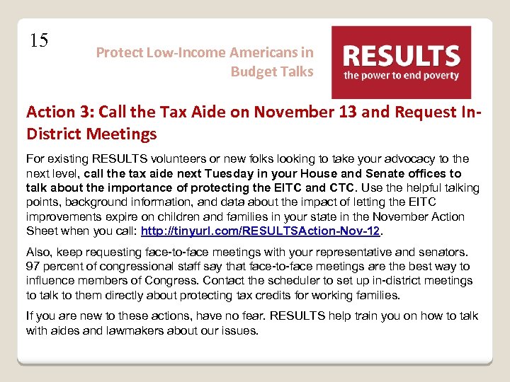 15 Protect Low-Income Americans in Budget Talks Action 3: Call the Tax Aide on