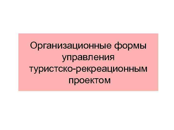 Организационные формы управления туристско-рекреационным проектом 