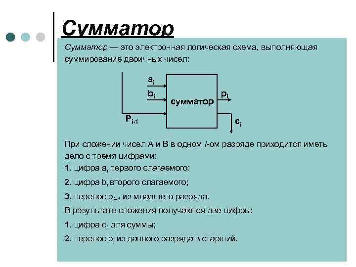 Электронная логическая схема выполняющая суммирование двоичных чисел