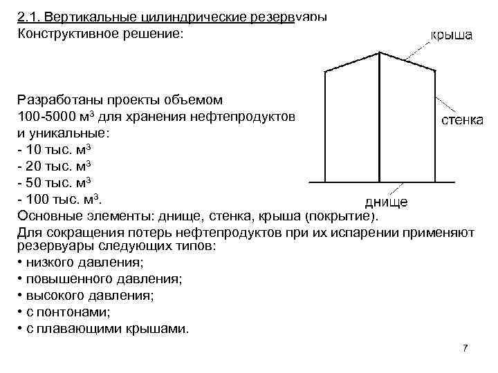 2. 1. Вертикальные цилиндрические резервуары Конструктивное решение: Разработаны проекты объемом 100 -5000 м 3