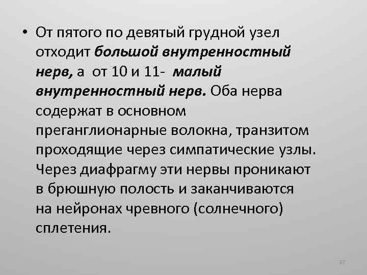  • От пятого по девятый грудной узел отходит большой внутренностный нерв, а от