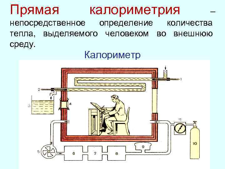 Прямая калориметрия – непосредственное определение количества тепла, выделяемого человеком во внешнюю среду. Калориметр 