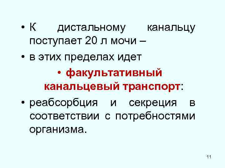  • К дистальному канальцу поступает 20 л мочи – • в этих пределах