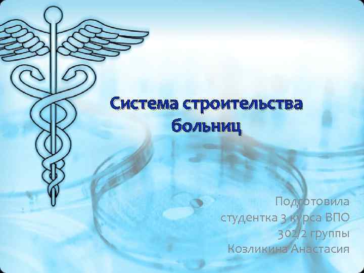 Система строительства больниц Подготовила студентка 3 курса ВПО 302/2 группы Козликина Анастасия 