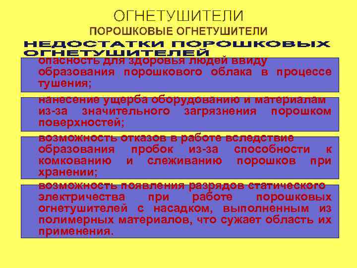  опасность для здоровья людей ввиду ü. образования порошкового облака в процессе тушения; нанесение