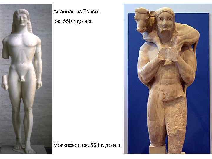 Аполлон из Тенеи. ок. 550 г до н. э. Мосхофор. ок. 560 г. до