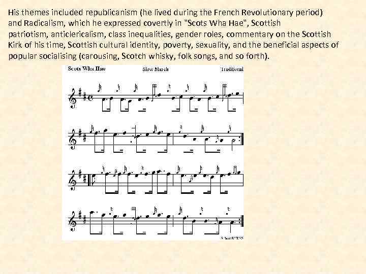 His themes included republicanism (he lived during the French Revolutionary period) and Radicalism, which