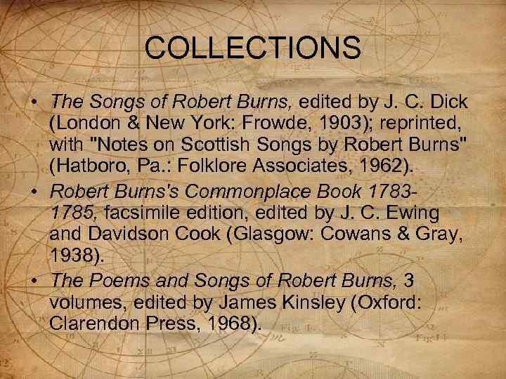 COLLECTIONS • The Songs of Robert Burns, edited by J. C. Dick (London &