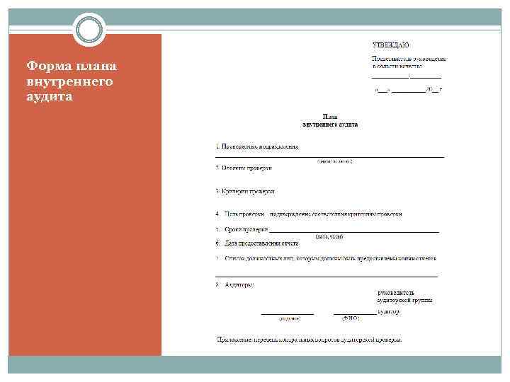 Форма плана внутреннего аудита 