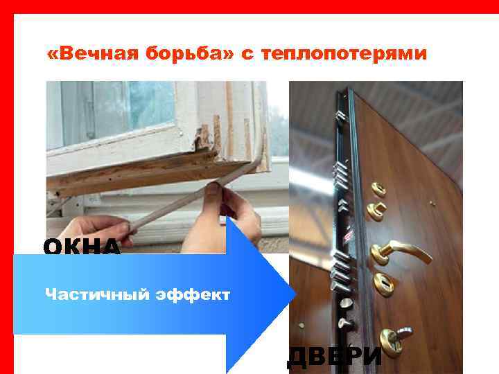 «Вечная борьба» с теплопотерями ОКНА Частичный эффект ДВЕРИ 