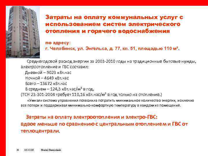 Затраты на оплату коммунальных услуг с использованием систем электрического отопления и горячего водоснабжения по