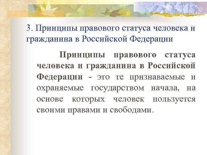 3. Принципы правового статуса человека и гражданина в Российской Федерации - это те признаваемые