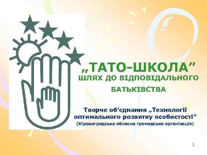 „ТАТО-ШКОЛА” ШЛЯХ ДО ВІДПОВІДАЛЬНОГО БАТЬКІВСТВА Творче об’єднання „Технології оптимального розвитку особистості” (Кіровоградська обласна громадська