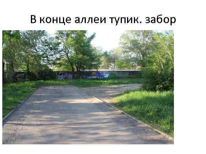В конце аллеи тупик. забор 