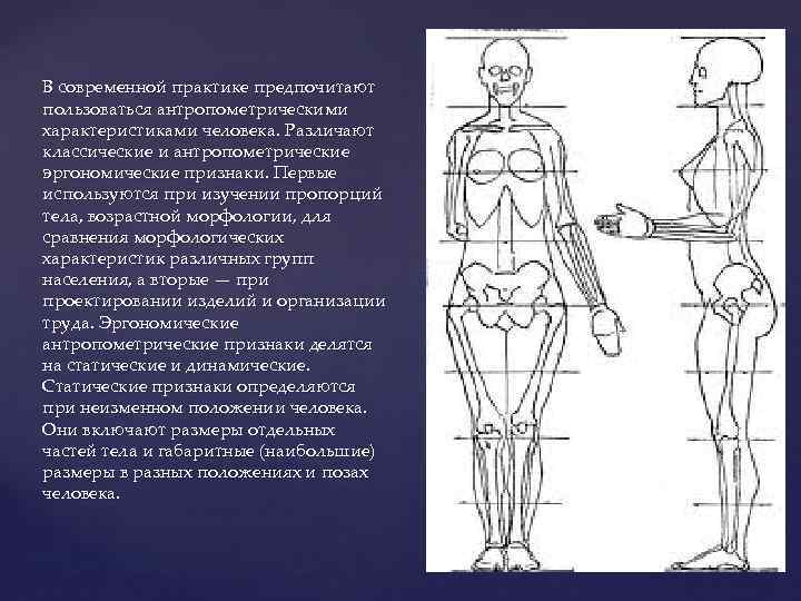 В современной практике предпочитают пользоваться антропометрическими характеристиками человека. Различают классические и антропометрические эргономические признаки.