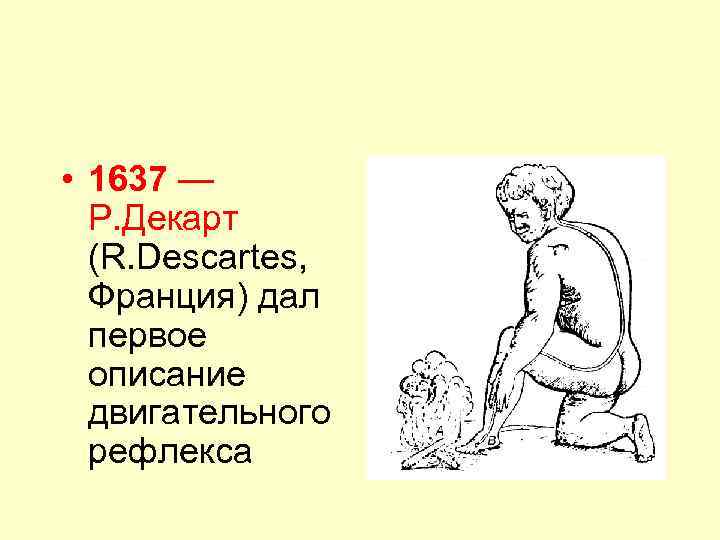  • 1637 — Р. Декарт (R. Descartes, Франция) дал первое описание двигательного рефлекса