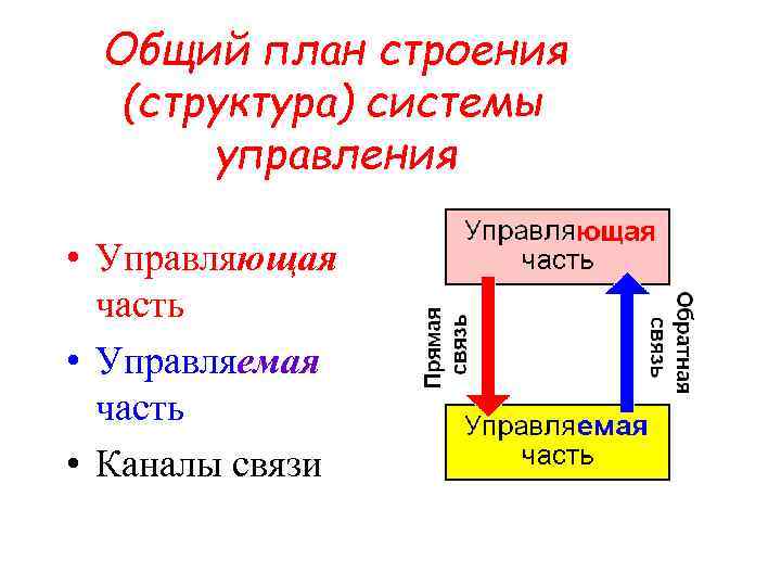 Общий план строения (структура) системы управления • Управляющая часть • Управляемая часть • Каналы