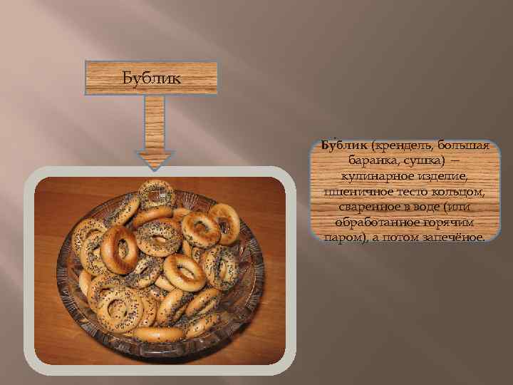 Бублик Бу блик (крендель, большая баранка, сушка) — кулинарное изделие, пшеничное тесто кольцом, сваренное