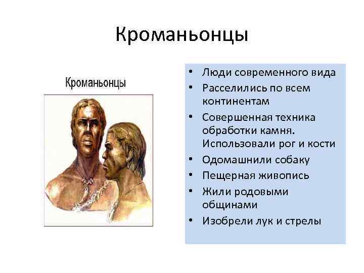 Кроманьонцы • Люди современного вида • Расселились по всем континентам • Совершенная техника обработки