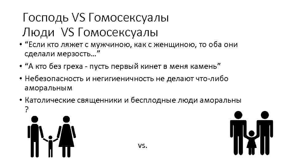 Господь VS Гомосексуалы Люди VS Гомосексуалы • “Если кто ляжет с мужчиною, как с