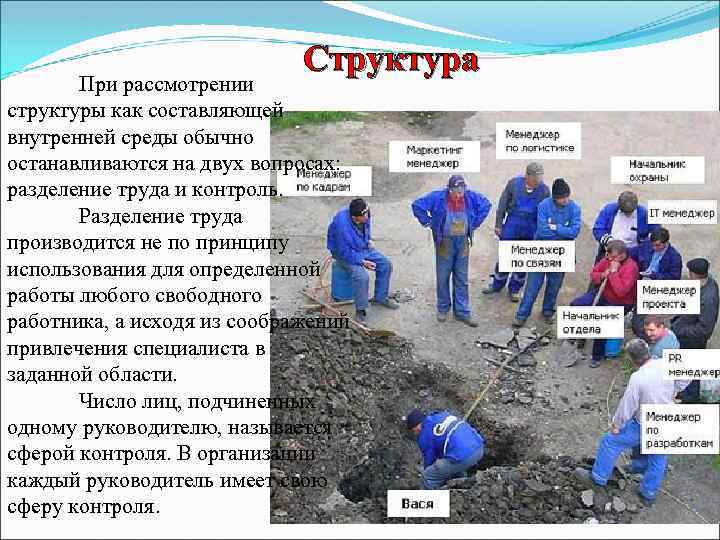 Структура При рассмотрении структуры как составляющей внутренней среды обычно останавливаются на двух вопросах: разделение