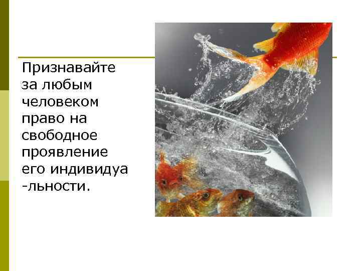 Признавайте за любым человеком право на свободное проявление его индивидуа -льности. 