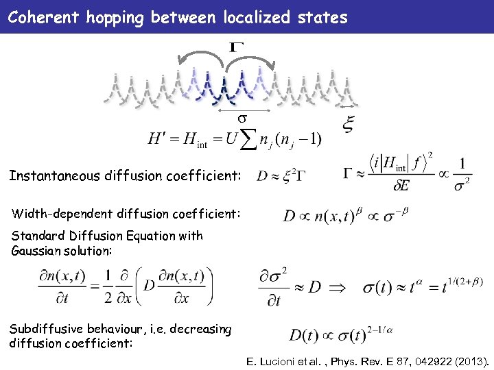 Coherent hopping between localized states s Instantaneous diffusion coefficient: Width-dependent diffusion coefficient: Standard Diffusion