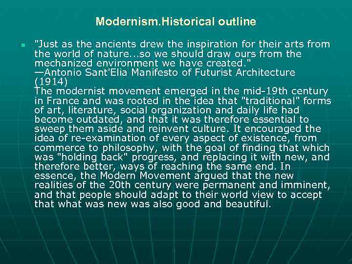 Modernism. Historical outline n 