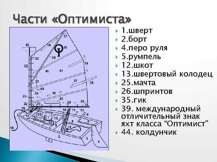 Устройство яхты оптимист с описанием и рисунком