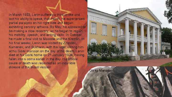 In March 1923, Lenin suffered a third stroke and lost his ability to speak;