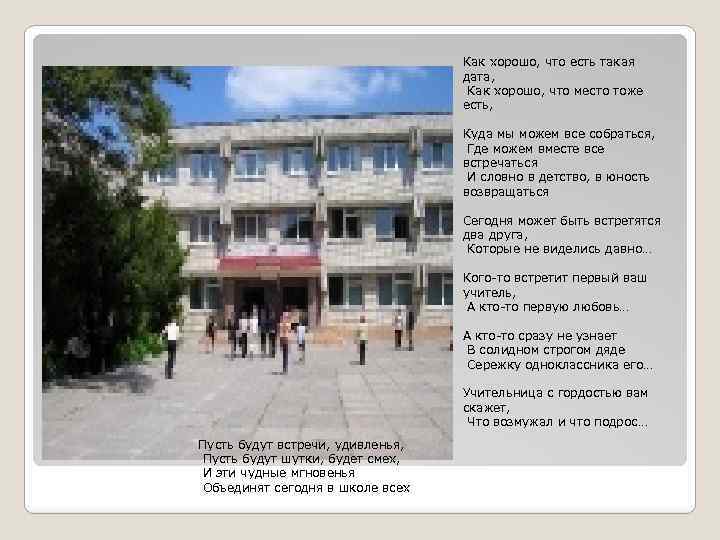 Как хорошо, что есть такая дата, Как хорошо, что место тоже есть, Куда мы