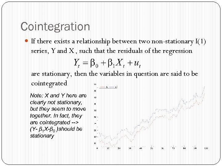 Cointegration If there exists a relationship between two non-stationary I(1) series, Y and X