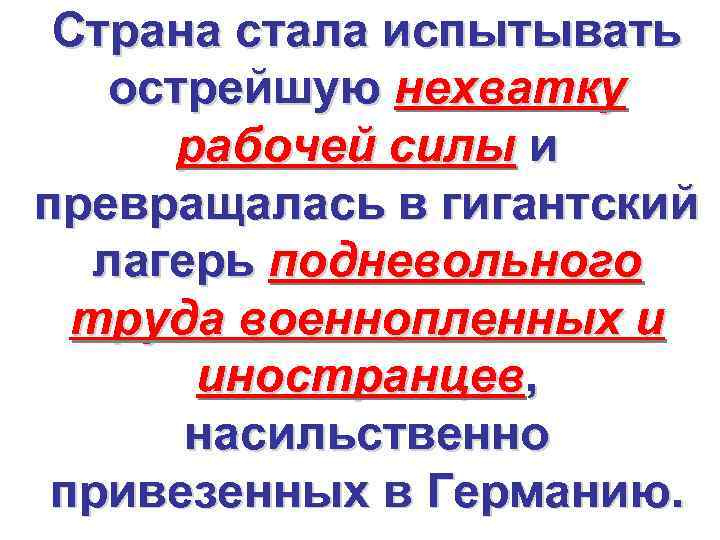 Страна стала испытывать острейшую нехватку рабочей силы и превращалась в гигантский лагерь подневольного труда