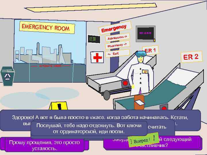 EMERGENCY ROOM cy ergen Em 12. 30 Done! NO LEADS ission -> Adm cy