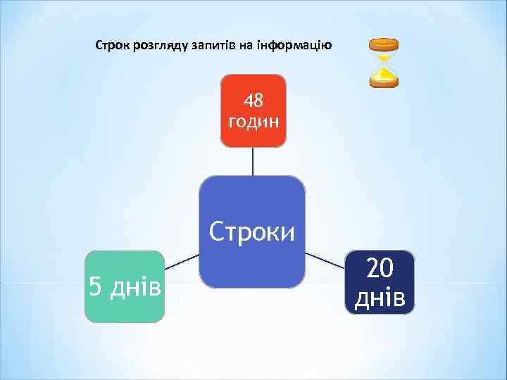 Строк розгляду запитів на інформацію 48 годин Строки 5 днів 20 днів 