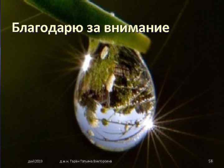 Благодарю за внимание дек2013 д. м. н. Таран Татьяна Викторовна 58 