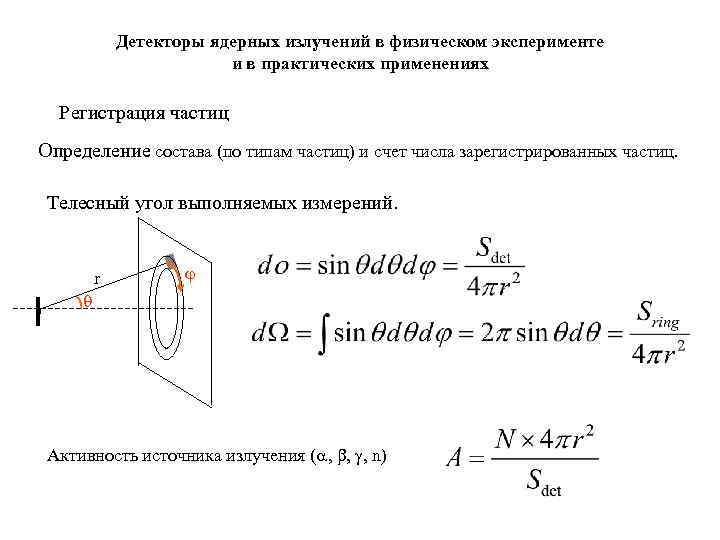 Детекторы ядерных излучений в физическом эксперименте и в практических применениях Регистрация частиц Определение состава