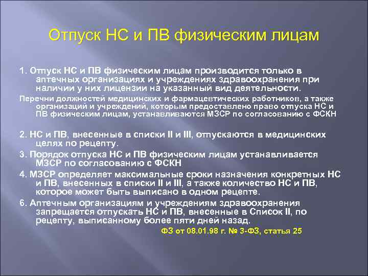 Отпуск НС и ПВ физическим лицам 1. Отпуск НС и ПВ физическим лицам производится