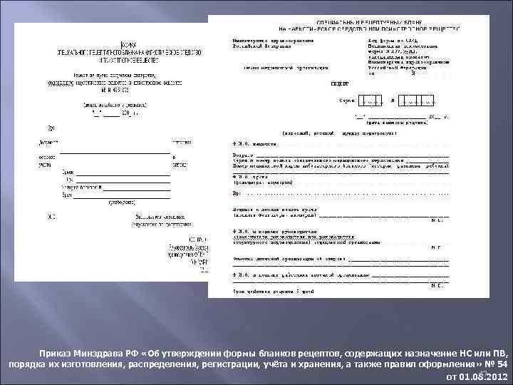 Приказ Минздрава РФ «Об утверждении формы бланков рецептов, содержащих назначение НС или ПВ, порядка