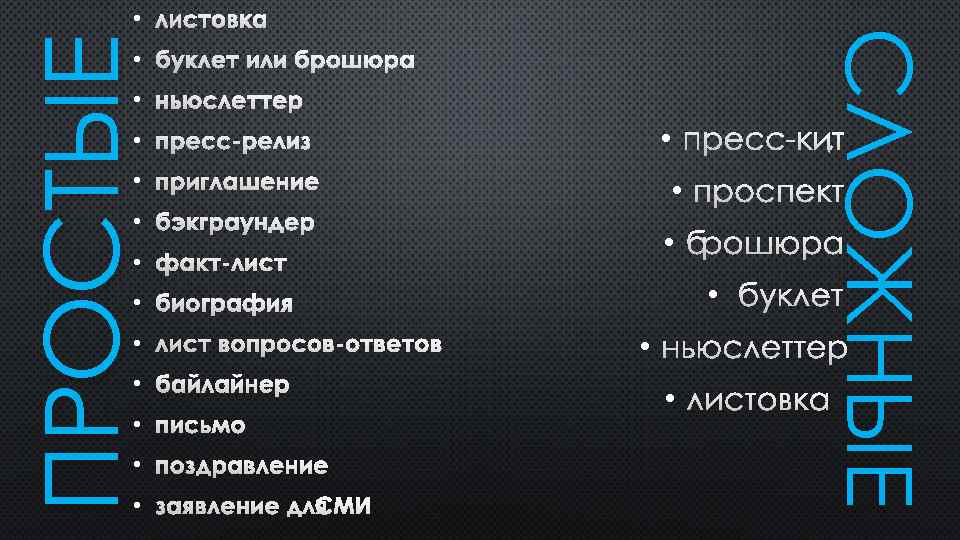 ПРОСТЫЕ ЛИСТОВКА СЛОЖНЫЕ • • БУКЛЕТ ИЛИ БРОШЮРА • НЬЮСЛЕТТЕР • ПРЕСС РЕЛИЗ •